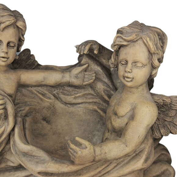Victorian Winged Cherubs Wall Pocket Resin Garden Art Ornament Faux Concrete - Picture 7 of 10